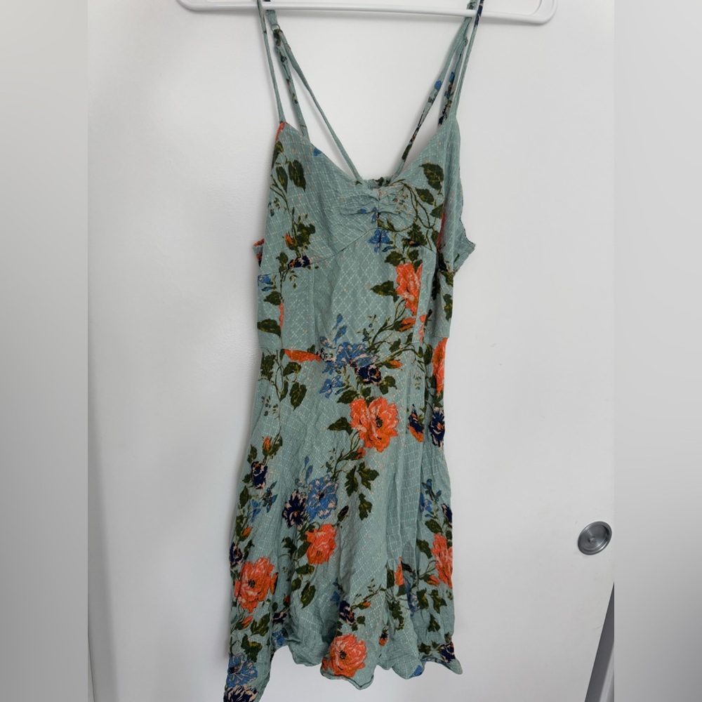 Free People Floral Mini Dress in Teal and Coral